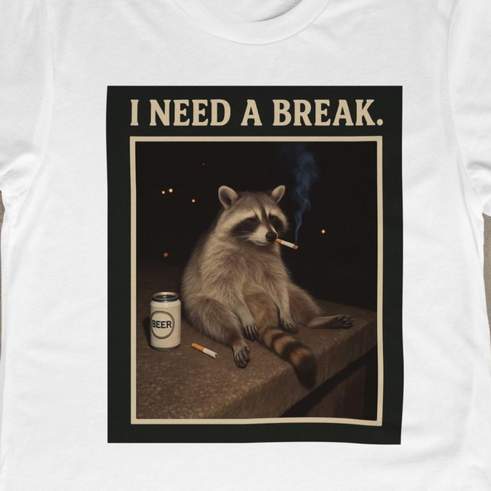 Funny Raccoon Smoking T-Shirt, Trash Panda Meme Tee S