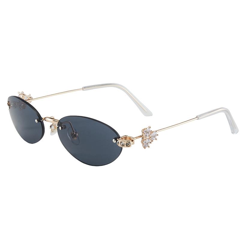 Women S Brick-Set Sunglasses, Stylish Rimless Retro Sunglasses, Uv-Protected Cat-Eye Sunglasses
