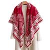 Fashionable Retro European-Style Flowery Large Square Scarf Double-Sided Women'S Imitation Cashmere Warm Scarf Simple And Versatile
