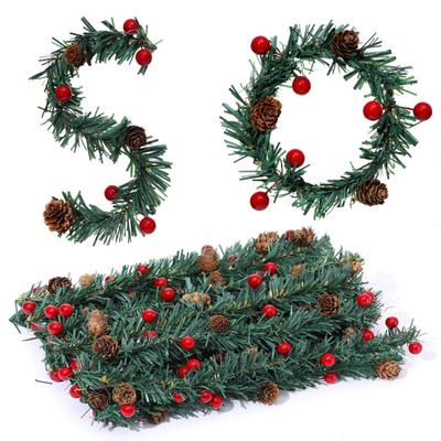 10/20 Pcs Christmas Garland Ties with Red Berries And Pine Cones Xmas Artificial Pine Garland Decorative Greenery Bands for Holiday Decor