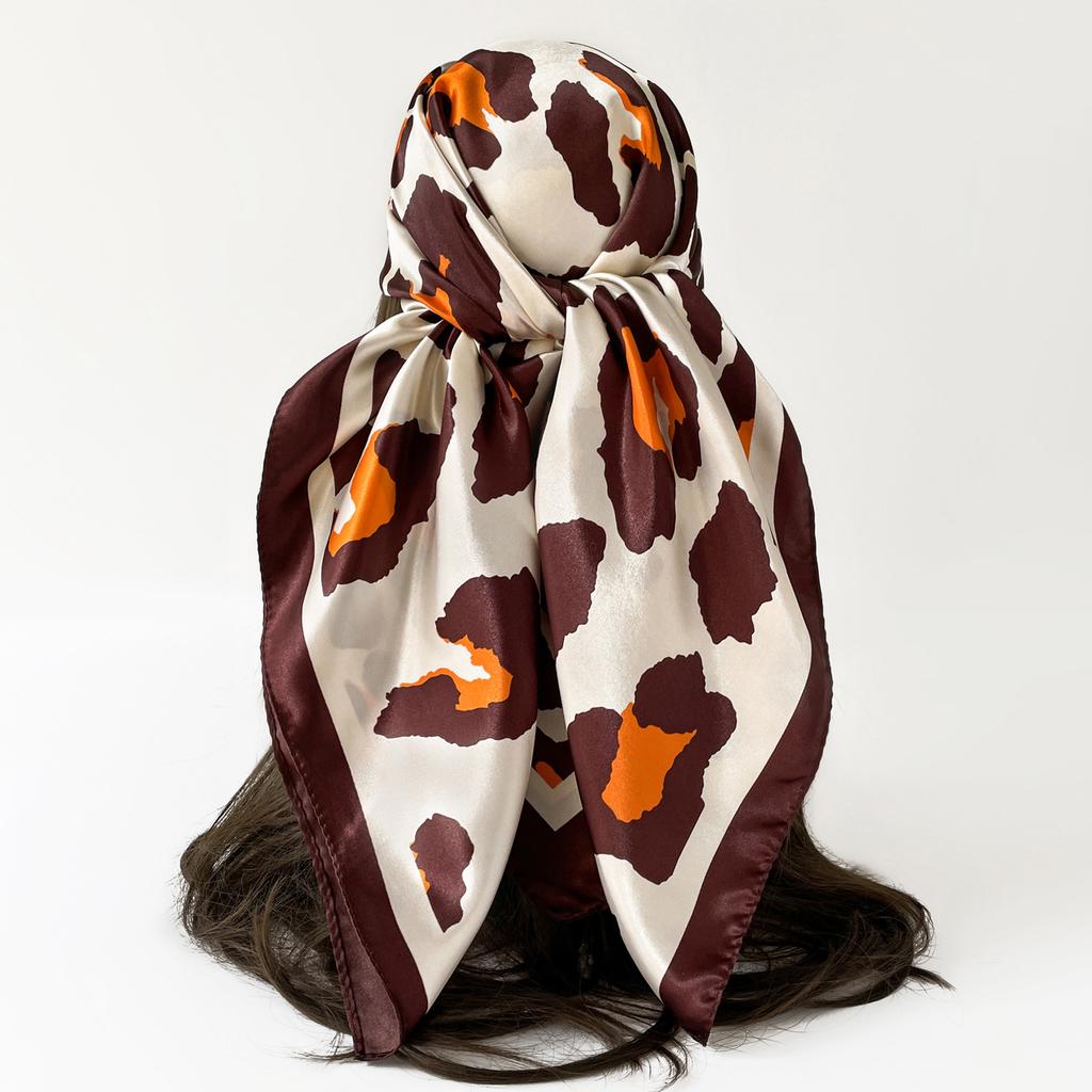 Women’s Scarf: Leopard-print, Faux Silk, European-style, High-end Print, Head-wrapping Satin, Large Scarf