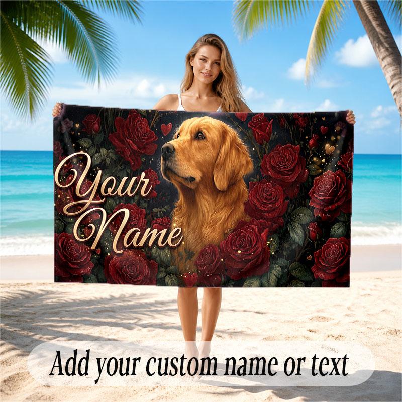 Animals Theme Soft Beach Towel Personalized Custom Name Text Towel Portable for Beach Pool Travel