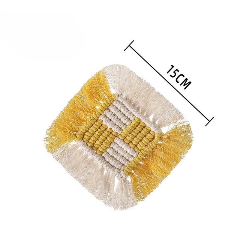 Macrame Placemats Cup Mat Tablecloth Coaster Cup Pad Handcrafted Cotton Insulation Mats Rural Style Creative Woven Coaster