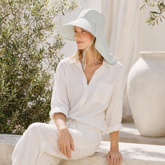 Summer Sun Protection Bucket Hat, Foldable Breathable Mesh Fisherman Hat, Ventilation Large Brim Hat with Detachable Neck Shawl for Outdoor Summer