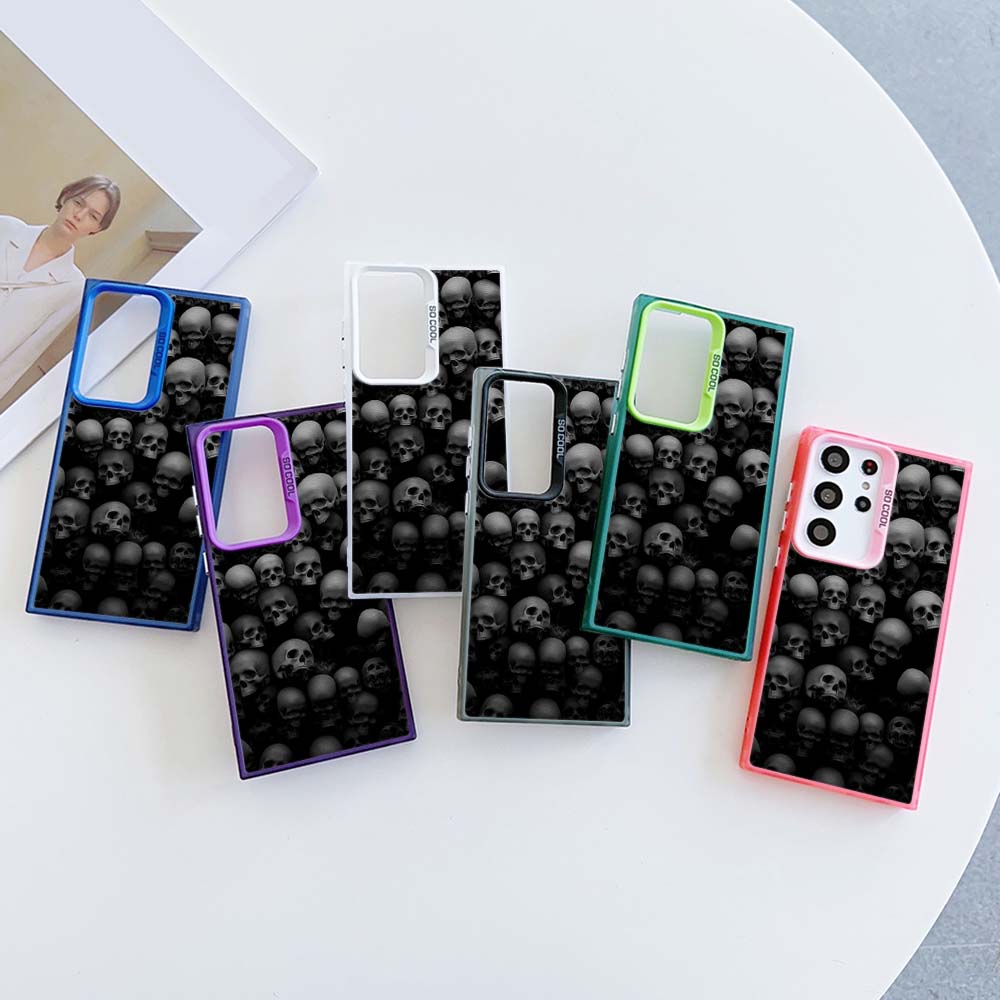 

N60 Кошмары череп арт дизайн Мягкий чехол для телефона с каймой для Samsung S24 S22 S23 Ultra A54 A34 A24 A14 Xiaomi POCO X5 Pro Redmi Note 12S Жесткая задняя крышка