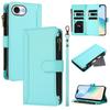 For iPhone 16e Leather Case 9 Card Slots Zipper Wallet Stand Phone Cover with Wrist Strap