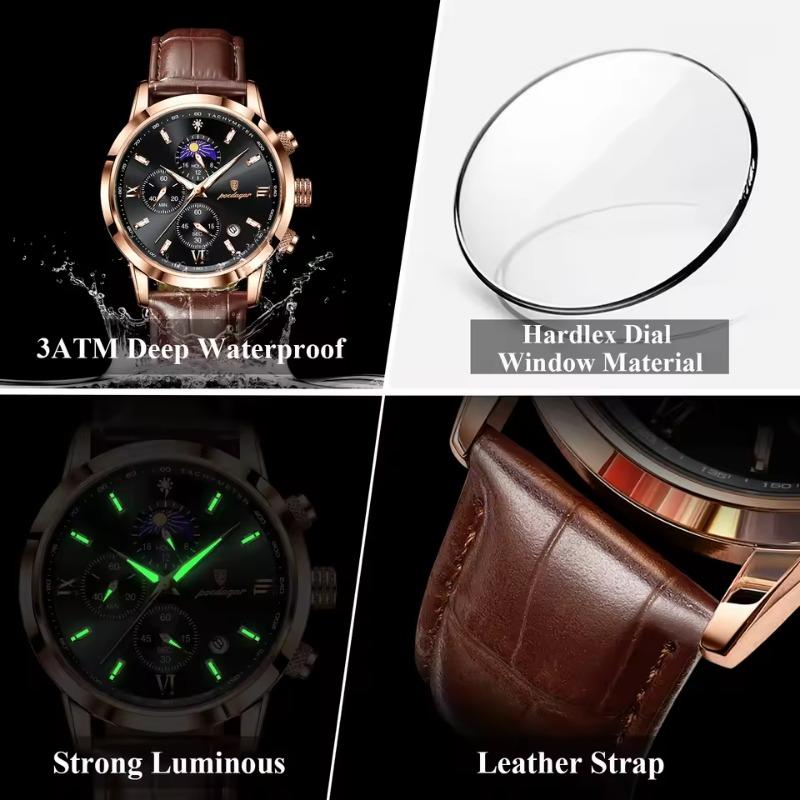 POEDAGAR Luxury Sports Watch for Men Waterproof Luminous Date Chronograph Wristwatch Leather Quartz Watches Reloj