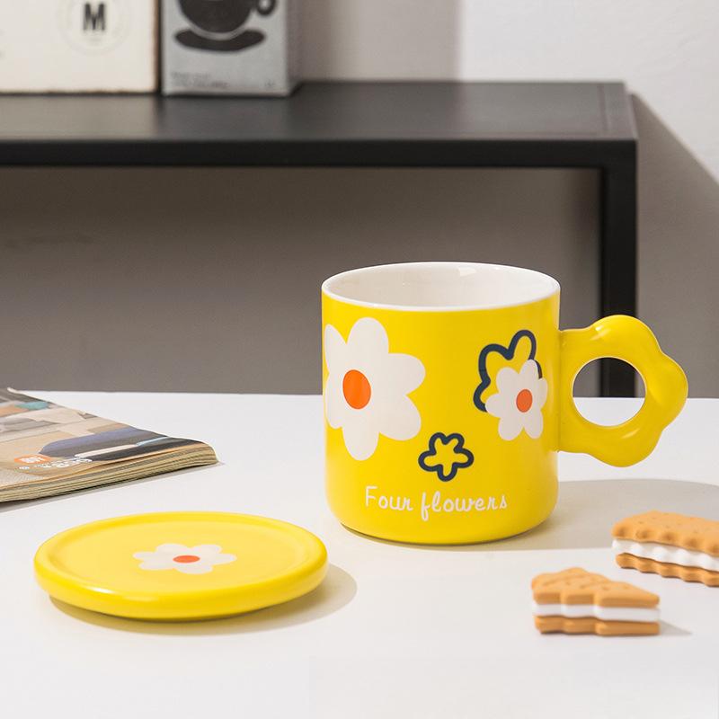 High Value Flower Coffee Cup Mug Ceramic Cup Creative Cartoon Home Office Girl Cute Water Cup