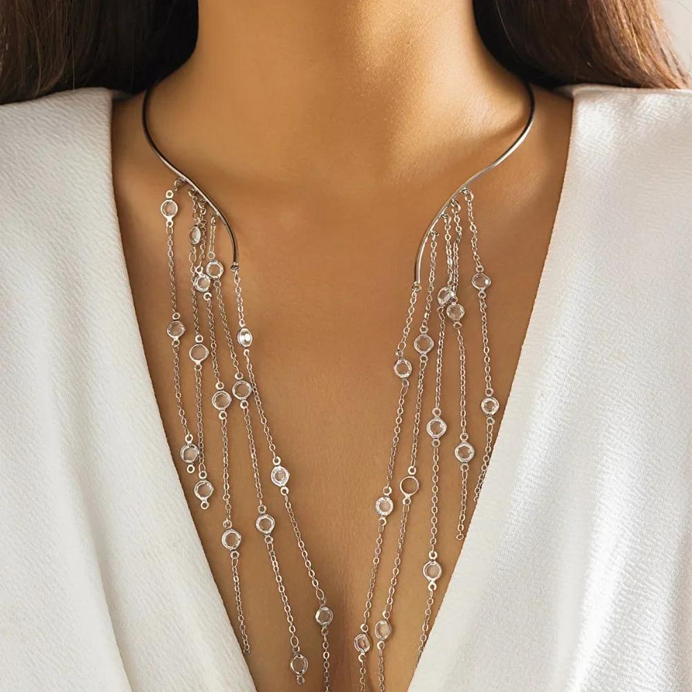Fashion Diamond Studded Chest Chain Jewelry Sexy Body Chain Tassel Necklace Bikini Chest Chain Women Gifts