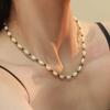 Natural Freshwater Pearl Necklace, National Style Green Glass Bead Beaded Neck Chain, Simple Collarbone Chain