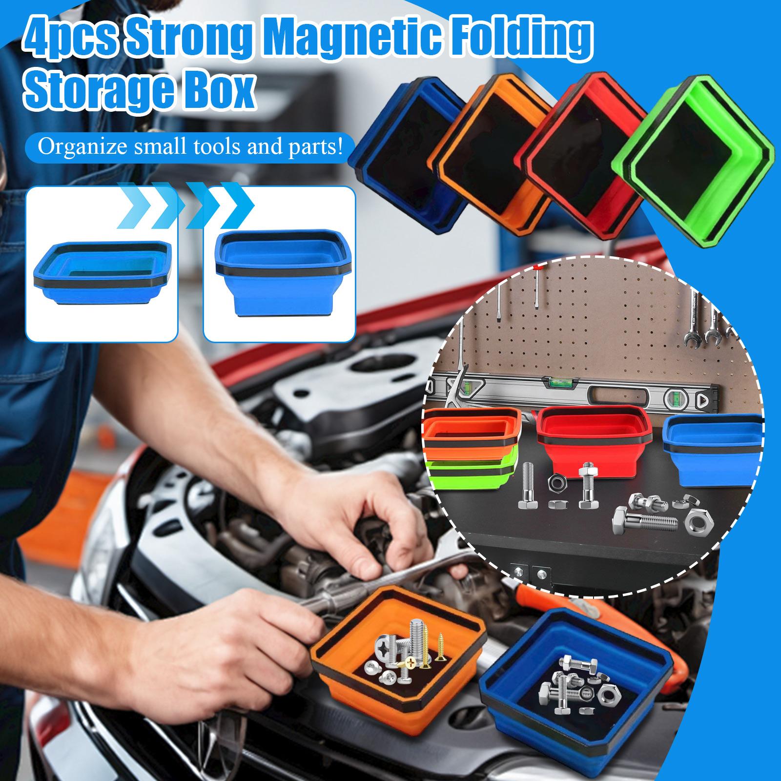 

4pcs Silicone Foldable Magnetic Square Parts Storage Tray, Strong Magnetic Folding Storage Box One Size