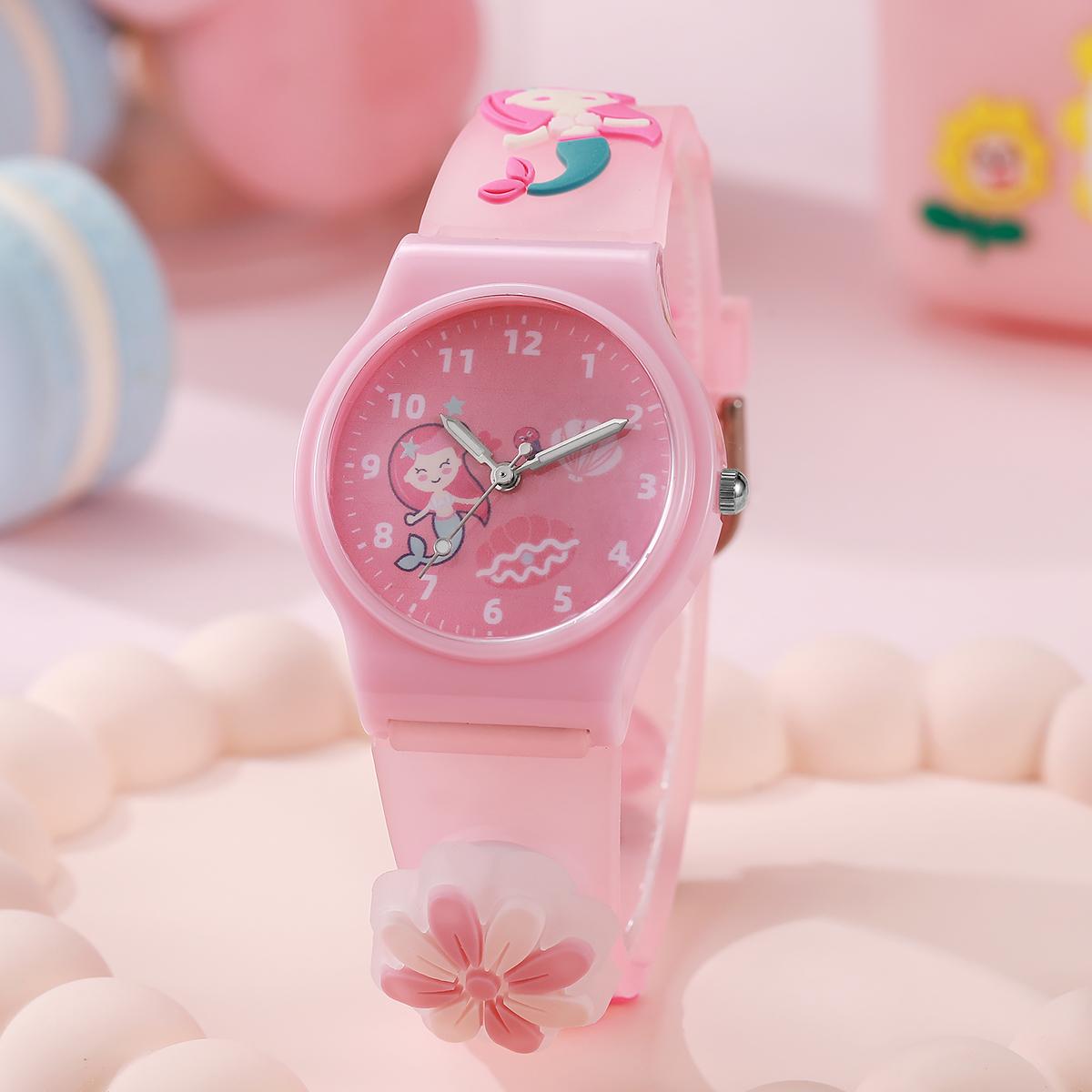 Mermaid Fairy Quartz Watch Soft Silicone Strap Student Comfortable Wearable Watch розовый