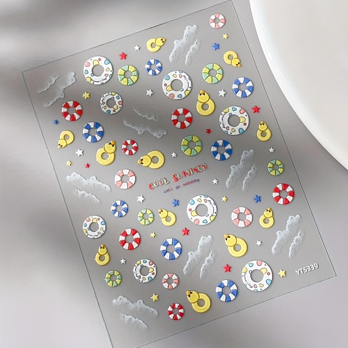 

3D Тисненые Наклейки для Ногтей в Виде Плавательного Круга - Летние Пляжные Вайбы, Самоклеящиеся Мультяшные Декали для Дизайна Ногтей, Пластиковый Декор для Ногтей, Аксессуары для Дизайна Ногтей
