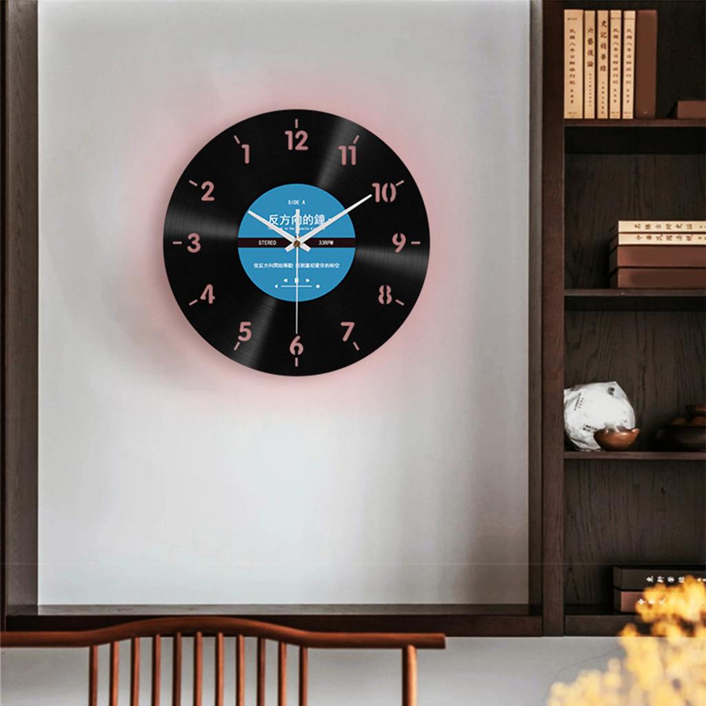 Retro Styles Reverse Running Time Wall Clock 12Inch Quiet Movement Vinyls Record Wall Clock for Living Room Decoration
