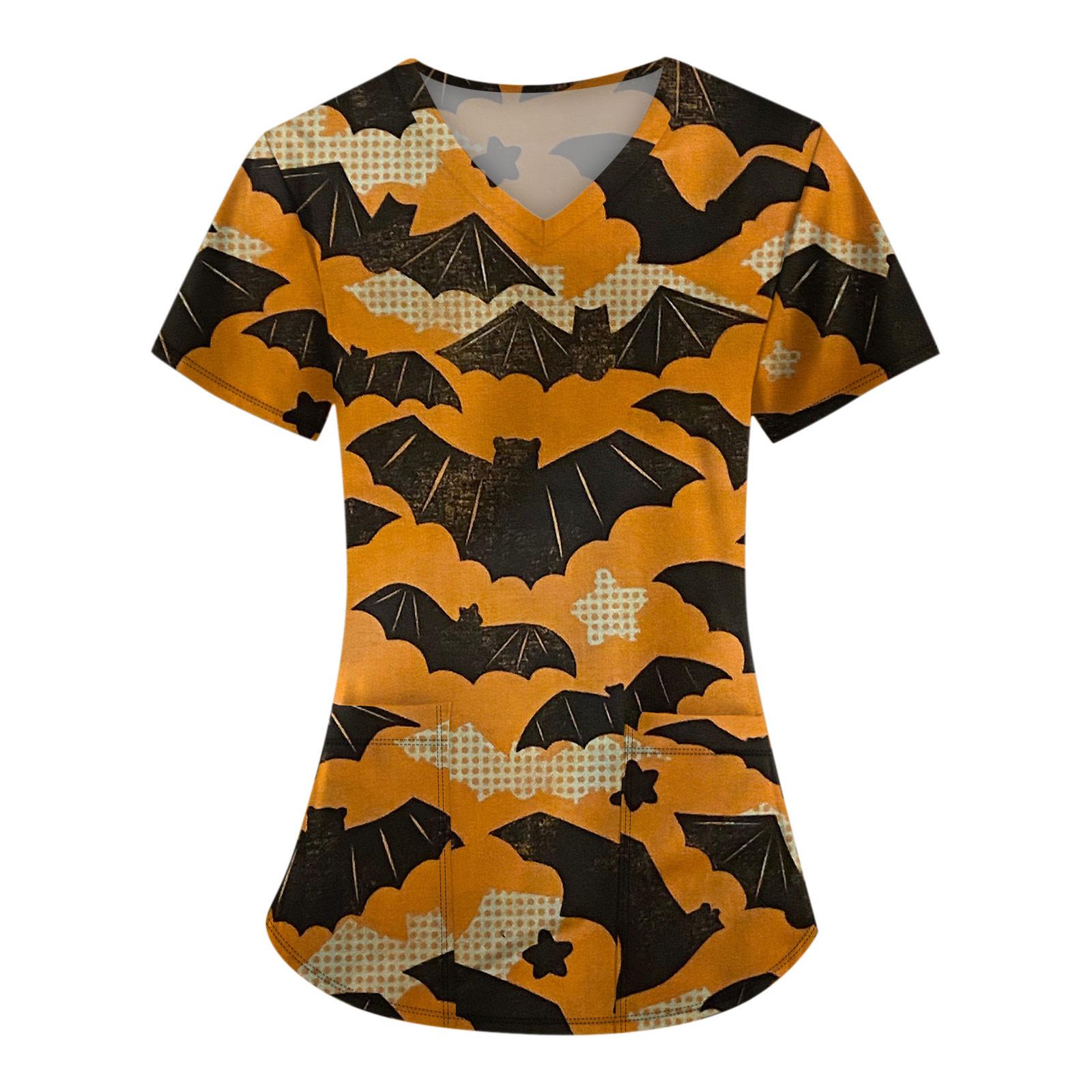 

Женская модная футболка с коротким рукавом и v-образным вырезом с карманом на Хэллоуин L имбирный