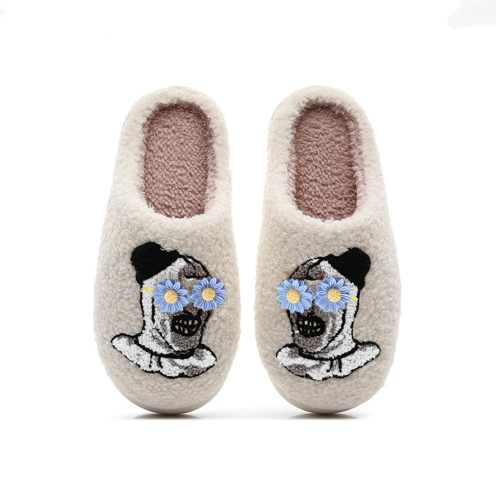 Modă Halloween Horror Model Clovn Atlantis Brodat Pluș Acasă Papuci Confortabili cu Blană cu Talpă Groasă, Cadouri Elegante Punk Întunecat
