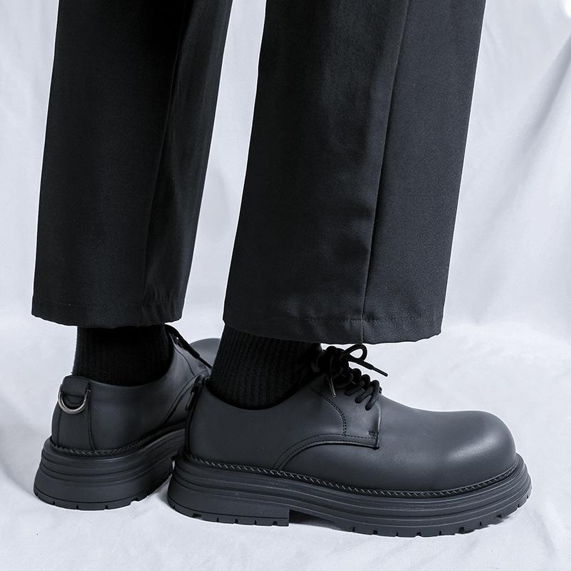 Derby shoes men's round head thick sole heightening men's leather shoes casual high sense 2024 new matte 2234-R