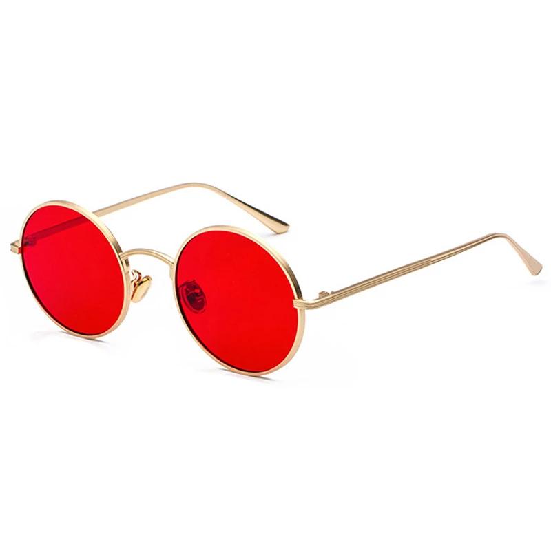 

New Gold Round Metal Frame Sunglasses Men Retro Summer Style Women Red Lens Sun Glasses Unisex Yellow Pink Black As Picture