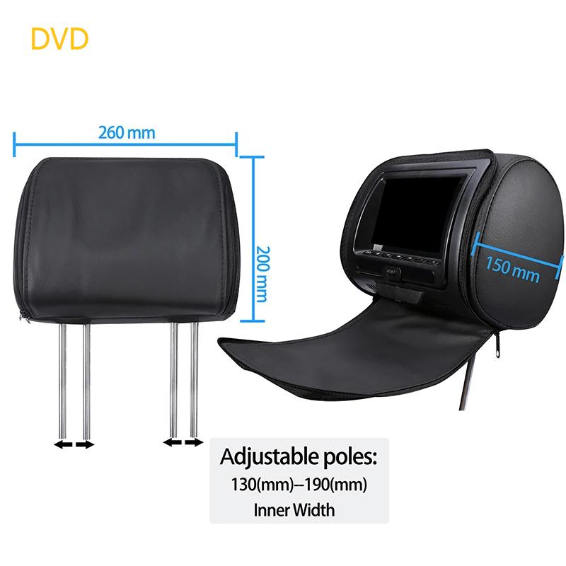 Universal Car Headrest Monitor 7inch LCD Screen Rear Seat Pillow For MP4 MP5 DVD Player Support AV/USB/SD/FM/Headphone/Bluetooth