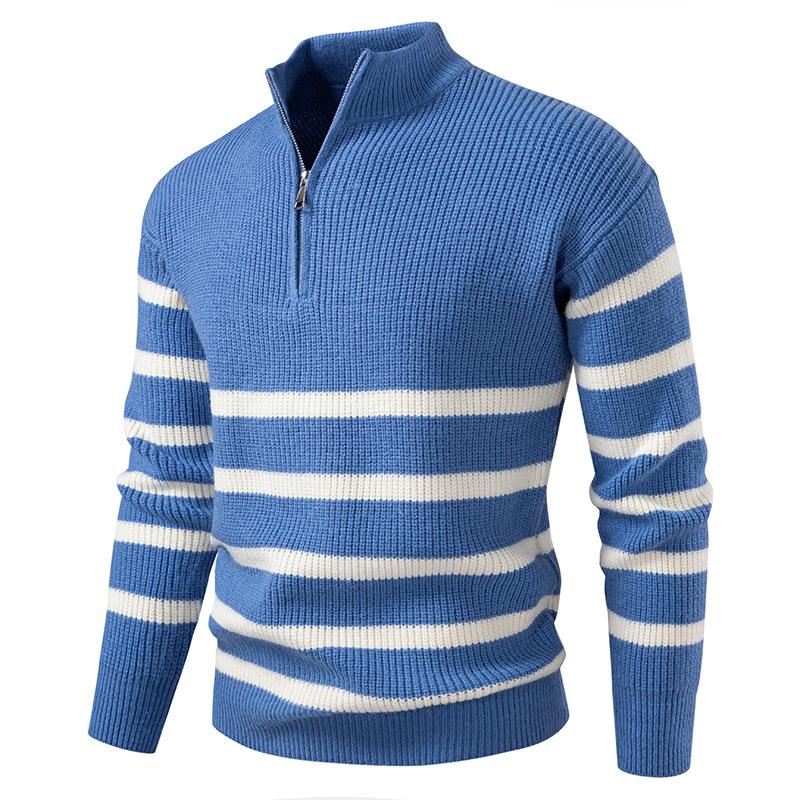 

Men s Plus Size Loose Zipper Stripe Sweater with Half-high Collar for Fall/Winter XL синій