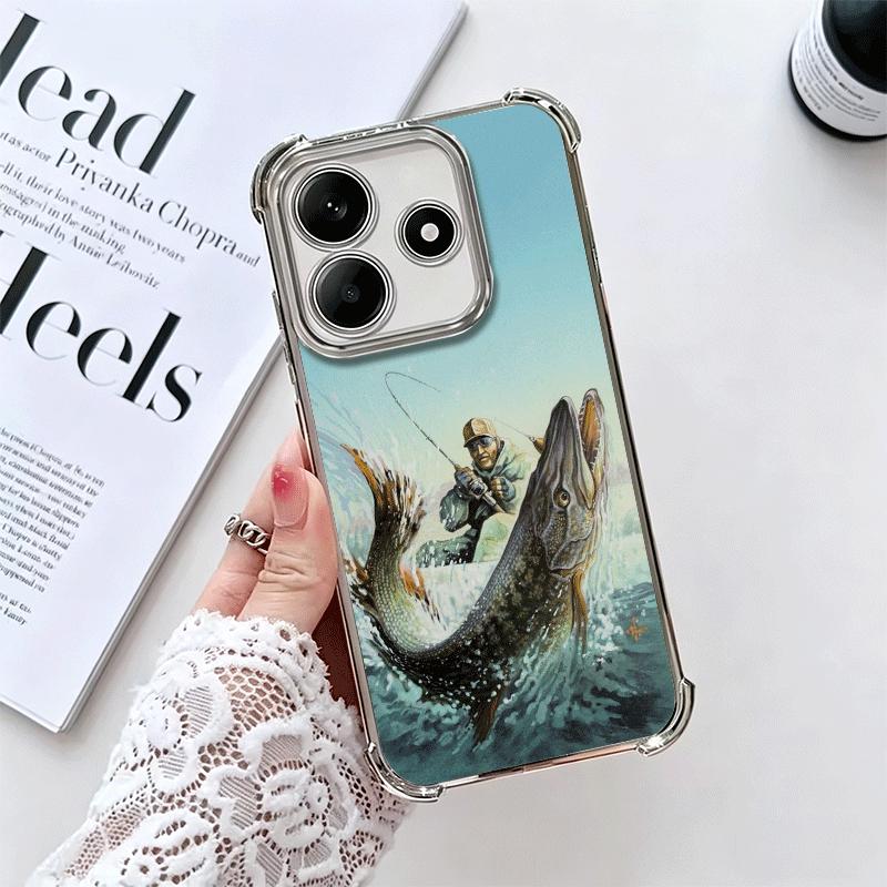 Hunting Fishing Man Plating Phone Case For Xiaomi Redmi Note 14 15 Pro Plus 13 12 11 11S 11T 10 9S 9 5G Anti-Fall Airabag Cover