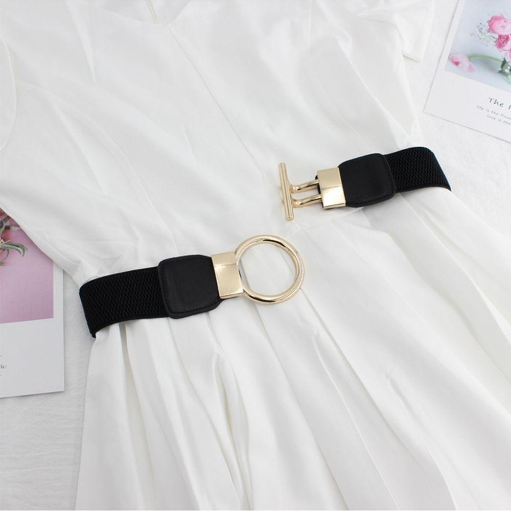 Ladies Elastic Clothes Round Buckle Dress Decor Elastic Belts Waistband Waist Belts Cummerbunds