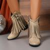 Markowe Kozaki Damskie Jesień 2025 Frędzle Western Stray Kozaki Do Połowy Łydki Szpiczasty Nosek Bohemia Metalowa Dekoracja Botki