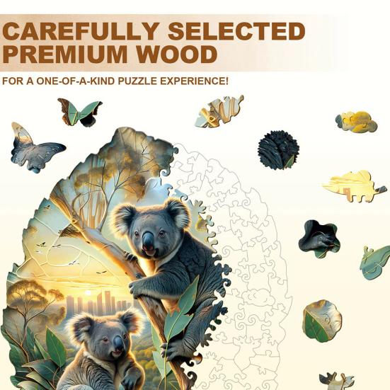 1 Set Animal Maple Wooden Puzzle Elk Bear Wolf Horse Koala Fox Deer Fall Leaf Irregular Jigsaw Puzzle Decoration Educational Toy