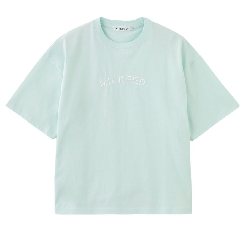 Milkfed Casual Embroidery Arch Stencil Wide Short Sleeve Tee In Light Green Women's