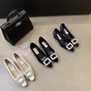 French Thick Heel Square Buckle Rhinestone Single Shoes Women's Shoes 2025 New Spring, Autumn and Winter Evening Temperament Black Commuter Shoes
