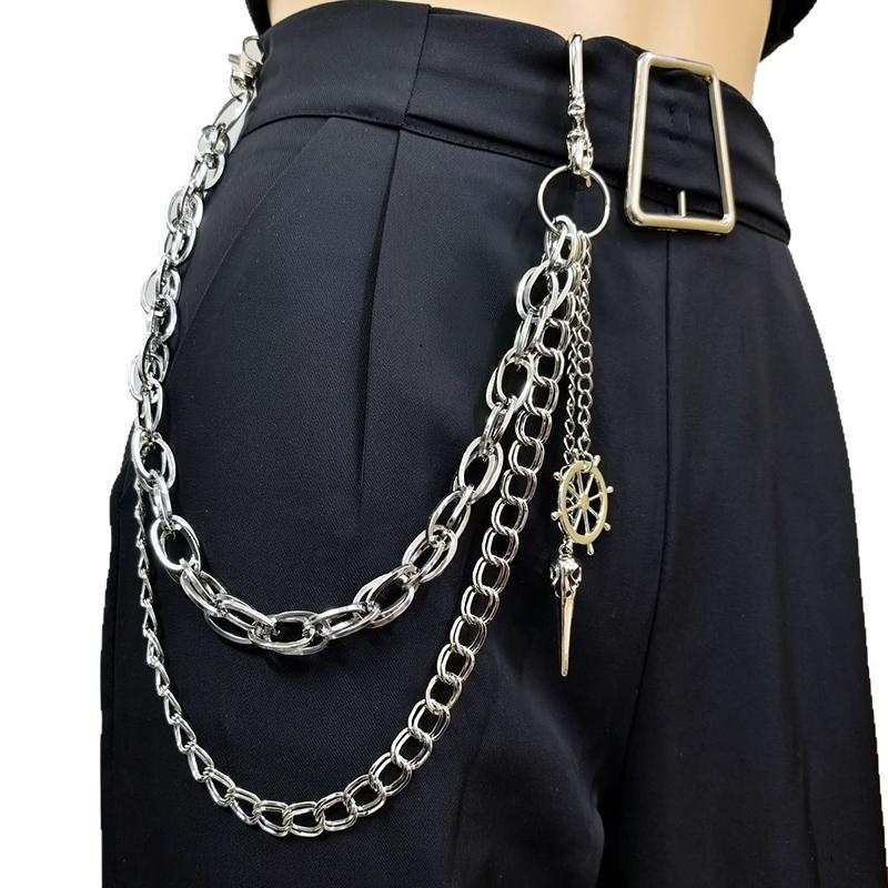 Punk Metal Spider Web Skeleton Pendant Waist Chain Multilayer Jeans Chain Hip-Hop Pants Chain Clothing Accessories Gifts