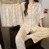 Women's Cloud Cotton Three-Piece Pajama Set - Spring/Summer Short-Sleeve Lapel Cardigan, Sweet Forest Girl Homewear Style