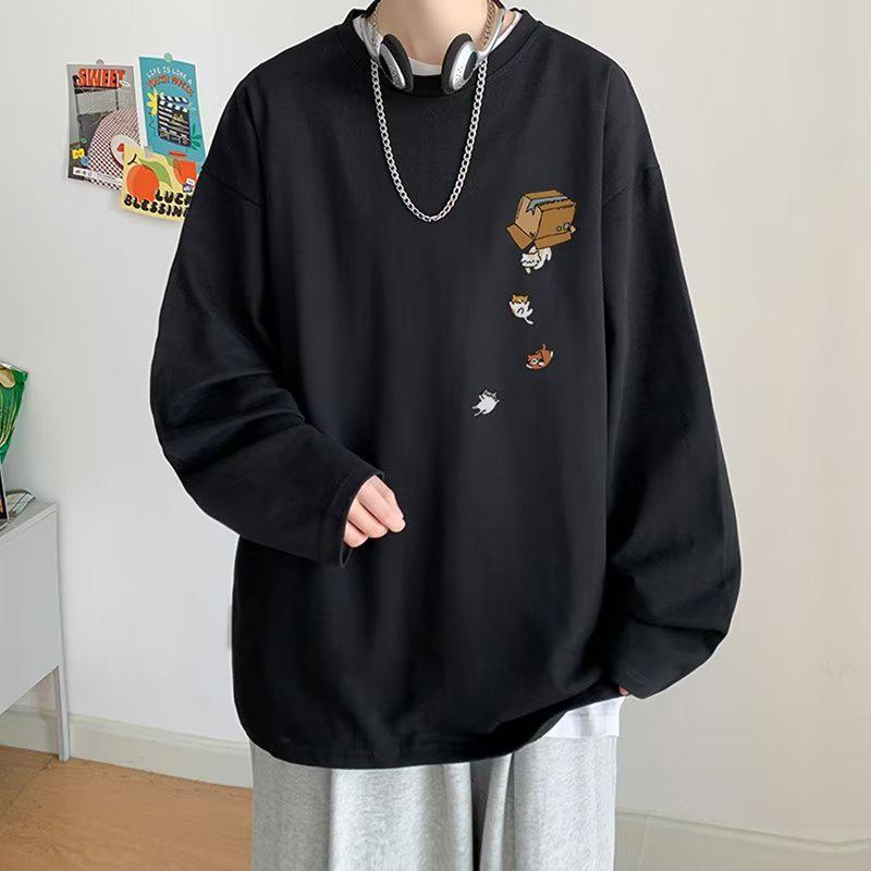 Sweat à capuche imprimé décontracté ample pour homme, haut à manches longues et col rond pour le printemps et l'automne