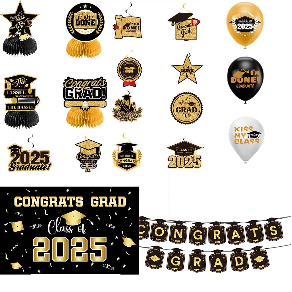 Graduation Decorations Blue Themed Set - Congrats Grad Banner, Class Of 2025 , Balloons & Streamers Kit - Complete Party Supplies For High School &