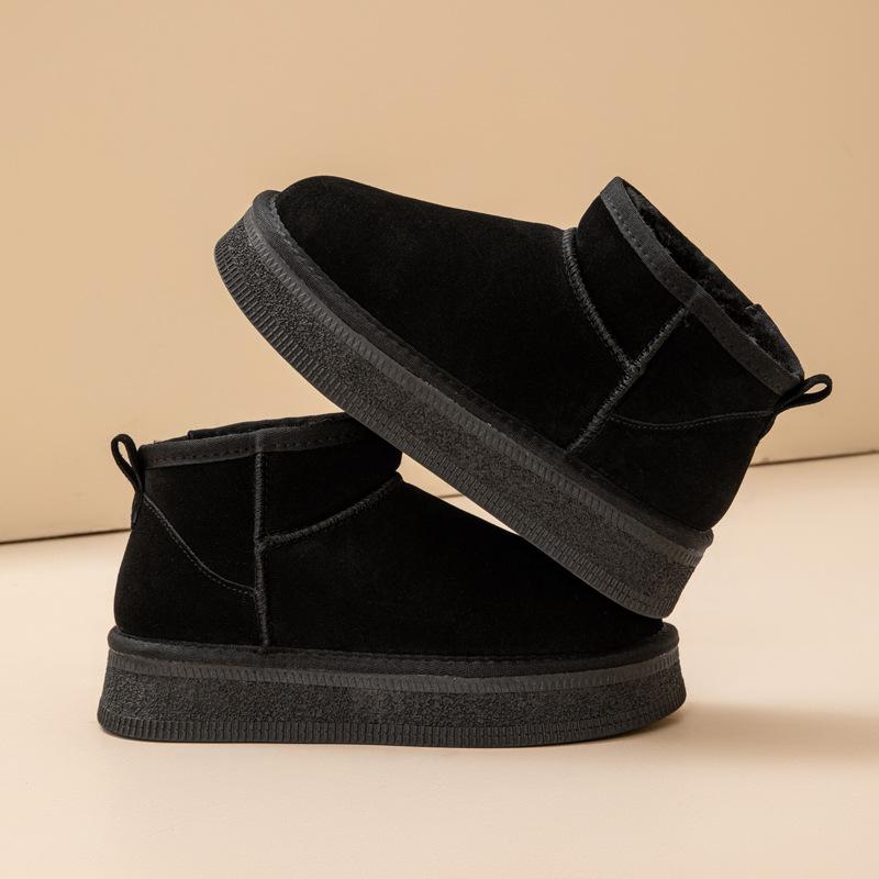 Muffin Schneestiefel mit dicker Sohle Damen Echtleder Winter Neu Rutschfest Erhöhend Baumwollschuhe Warm und Samt Kurze Stiefel