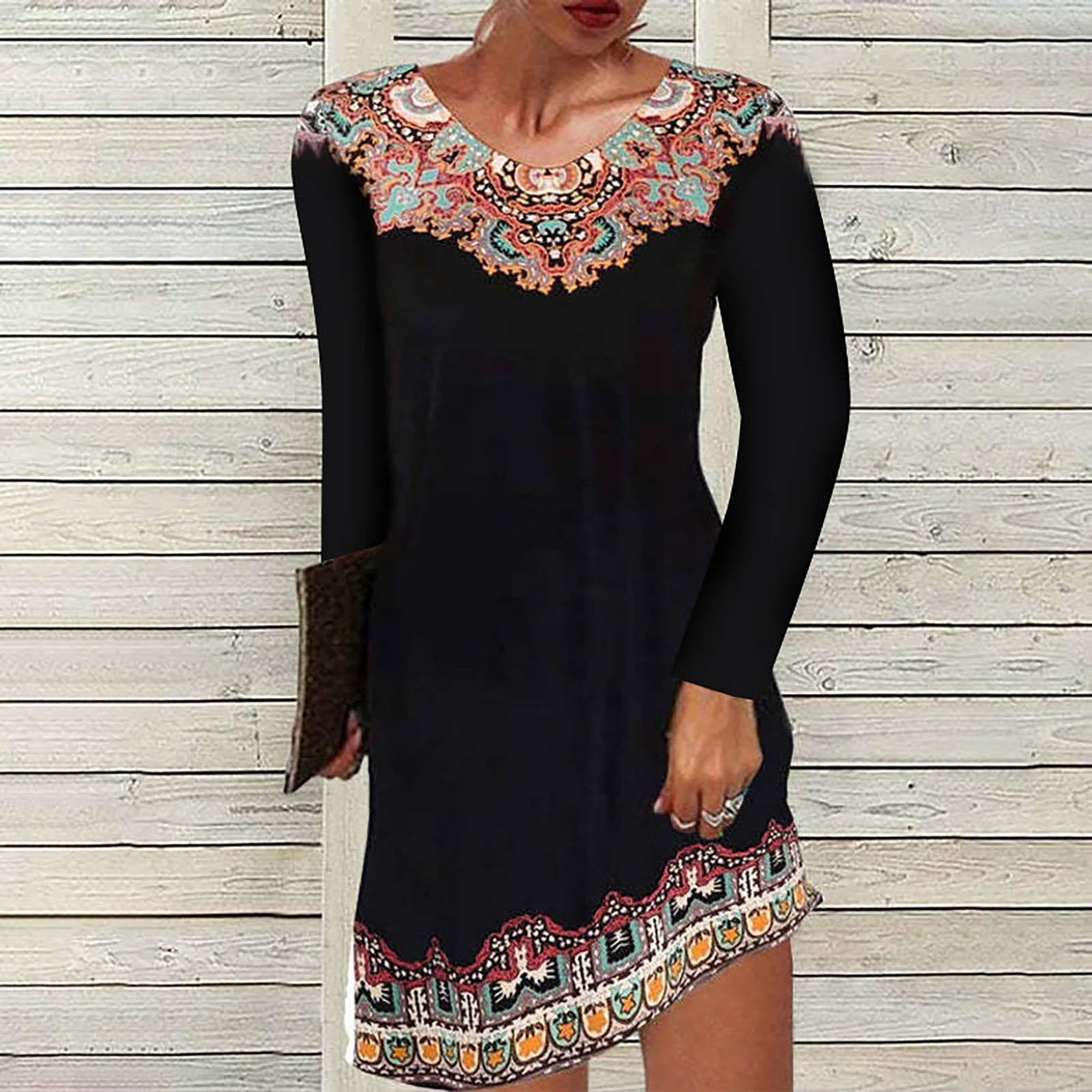 

Жіноча зручна повсякденна сукня в етнічному стилі з круглим вирізом і довгим рукавом у стилі ретро XXXL рожевий колір золота