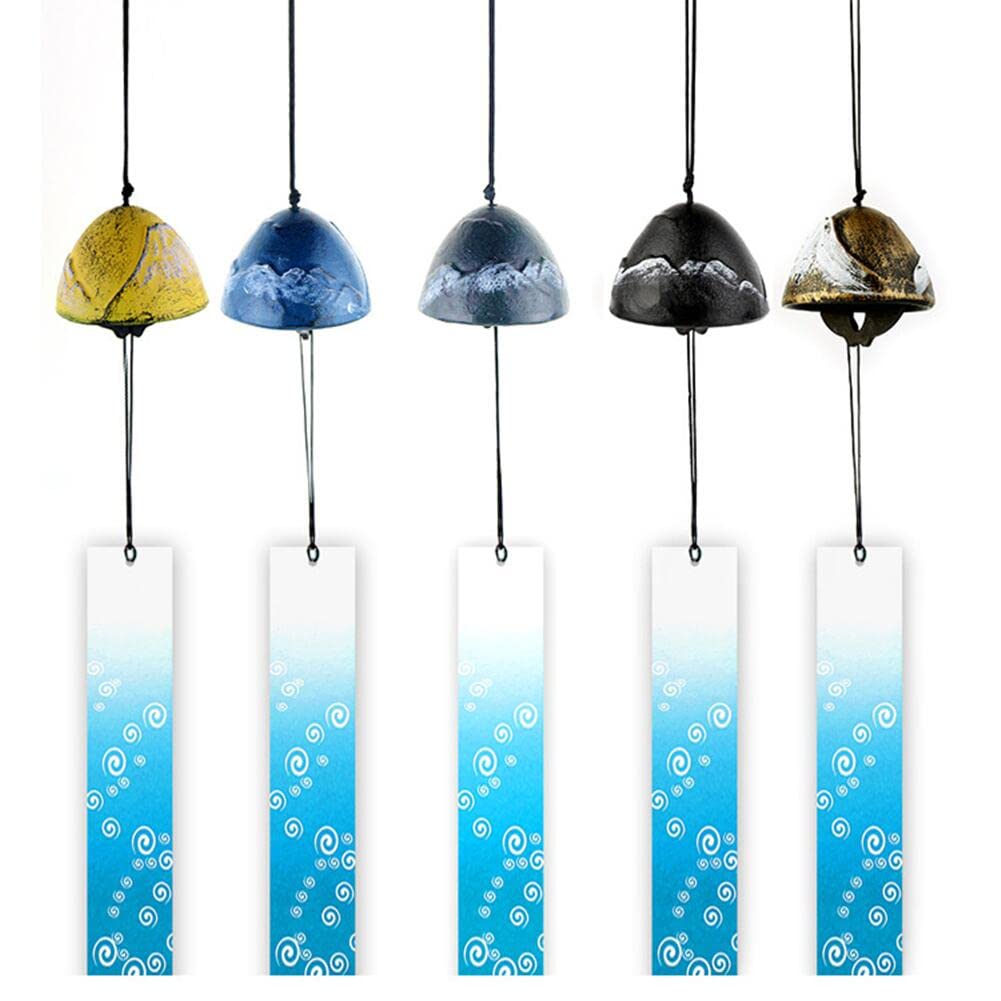 

Jumei Nambu Ironware Wind Chimes, Mount Fuji Design, Set of Five, with Paper Strips, Summer Tradition, Stylish Interior Decor, Souvenir, Gift, Present