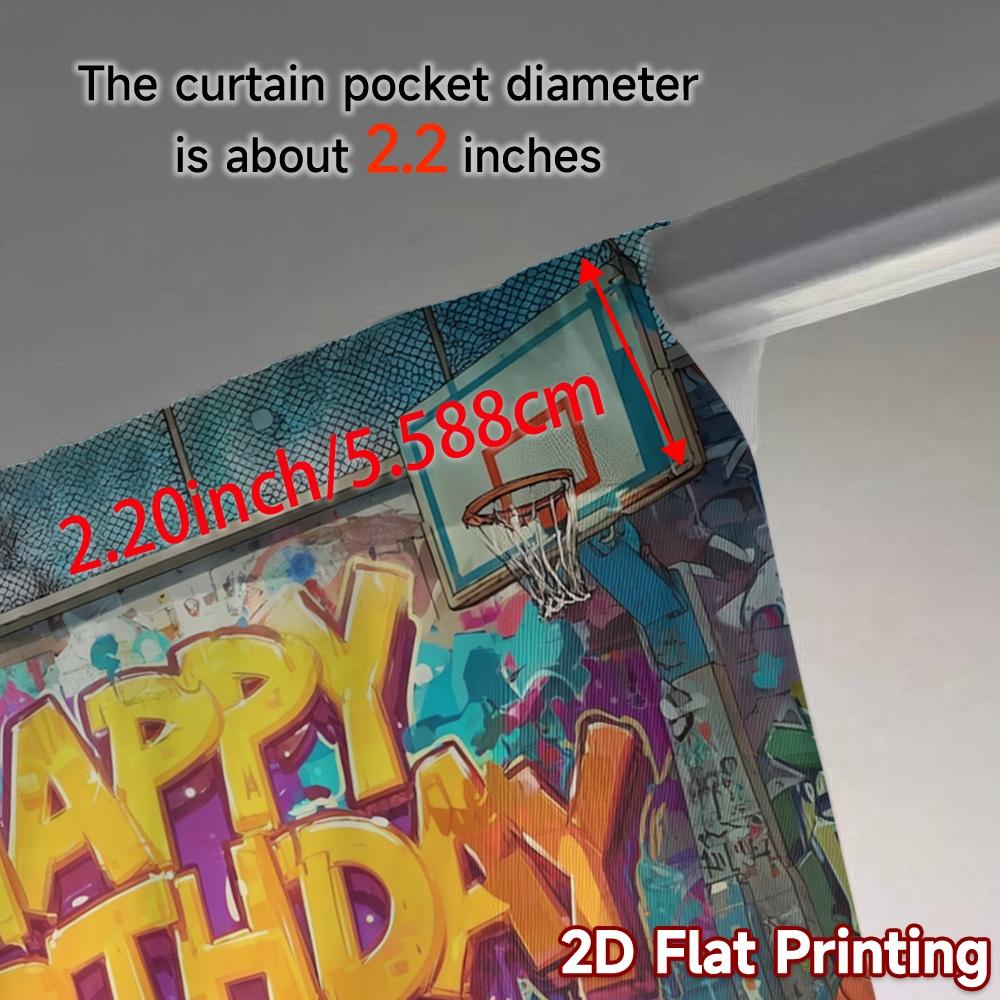 2pcs, 2D FLAT PRINTING Curtains (Without Rod) Graffiti Hoops Minimalist Popular Curtains Versatile Polyester Fabric Curtains