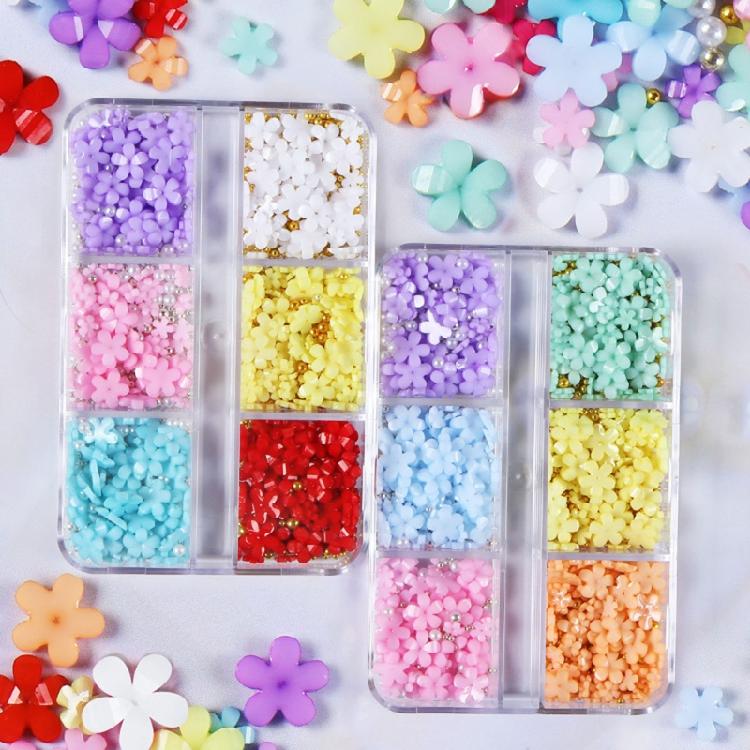 Five Petal Flower Nail Art Jewelry 6-compartment Box Size Mixed Resin Flower