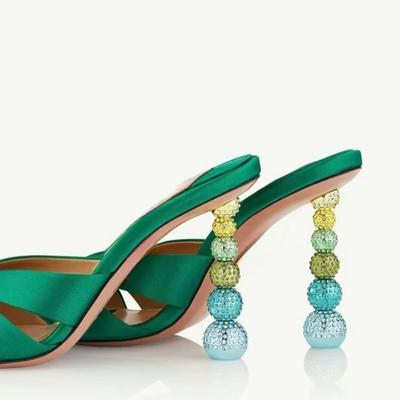 Fashion New Sweet Rhinestone 9.5cm Strange Style Heel Sandals Summer Elegant Banquet Wedding Brides Bridesmaids Women's Slippers 34-43