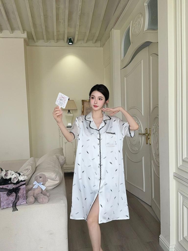 1011 Summer New Ice and Snow Silk Sweet and Sexy Short Sleeve Pajamas Women's Pure Desire Shirt Skirt Ice Silk Pajamas