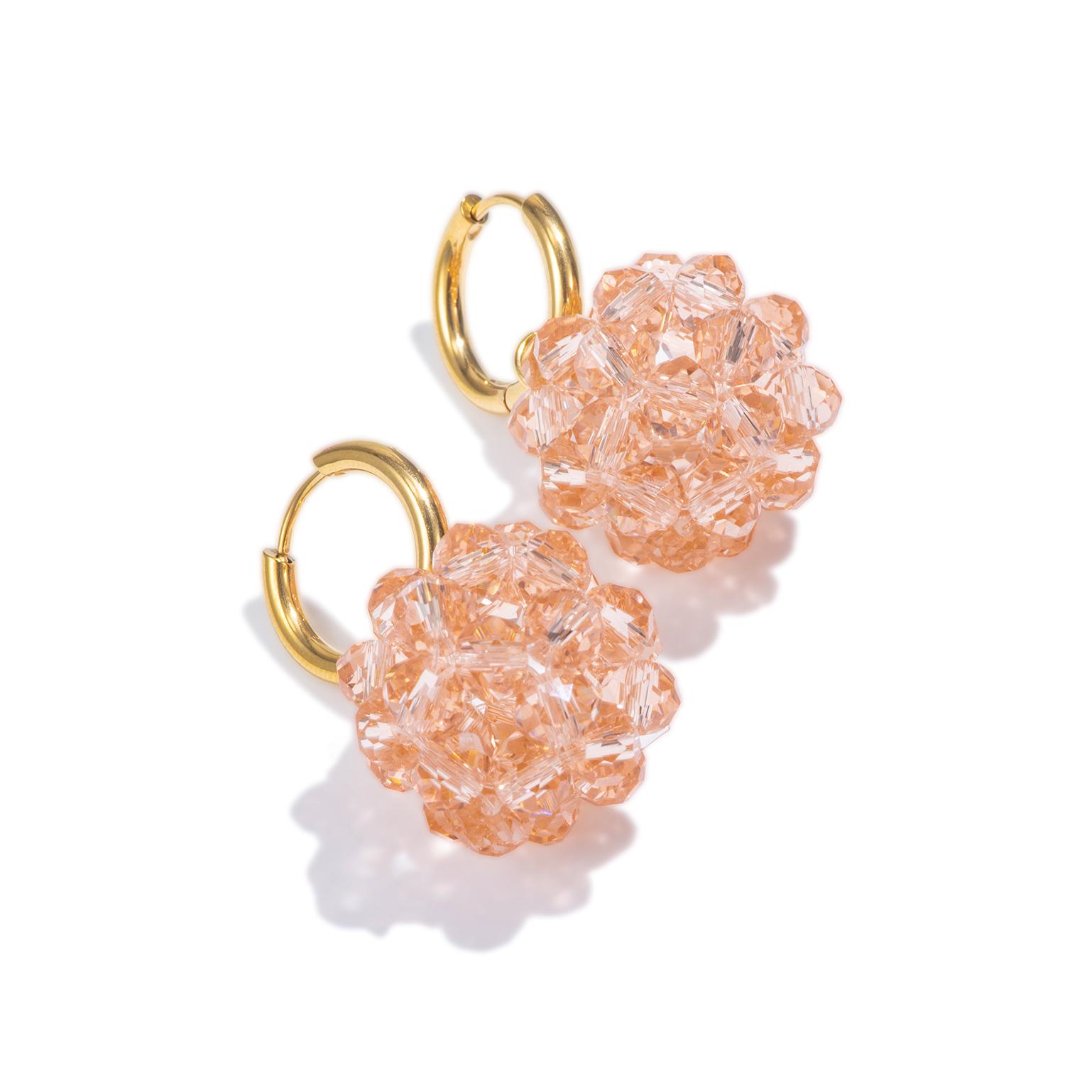 Handmade 3D Hollow Crystal Ball Drop Earrings For Women, Stainless Steel Gold Plated Hoops, Personality Fashion Jewelry