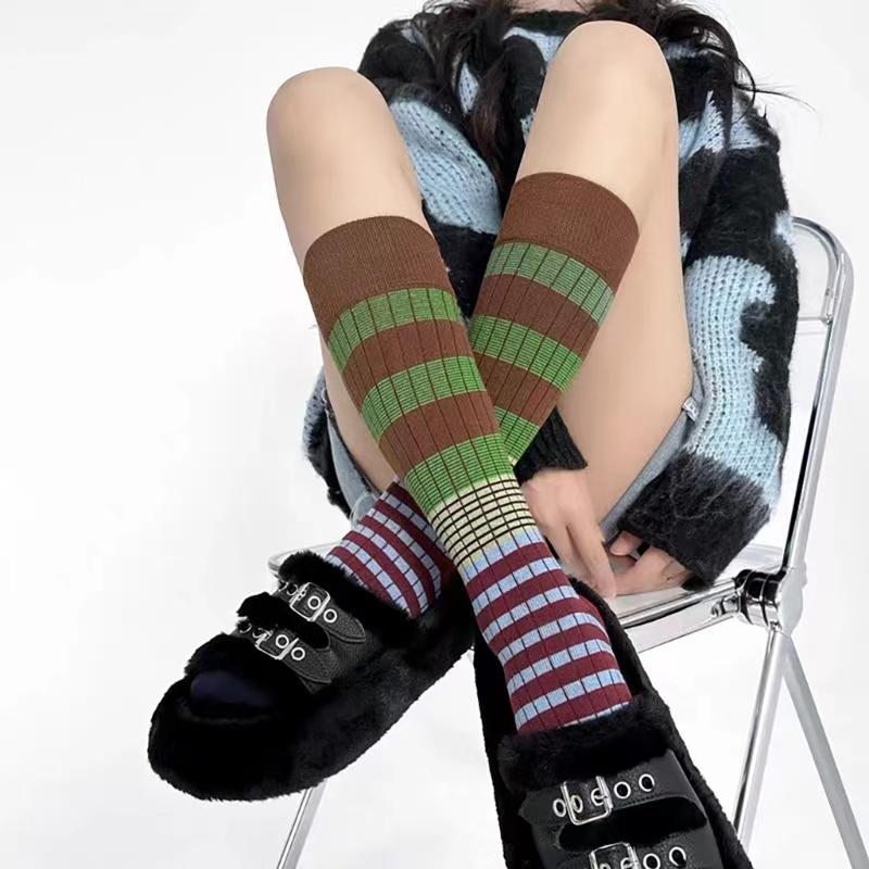 Striped Knee Highs Socks Striped Calf Socks for Halloween Party Warm