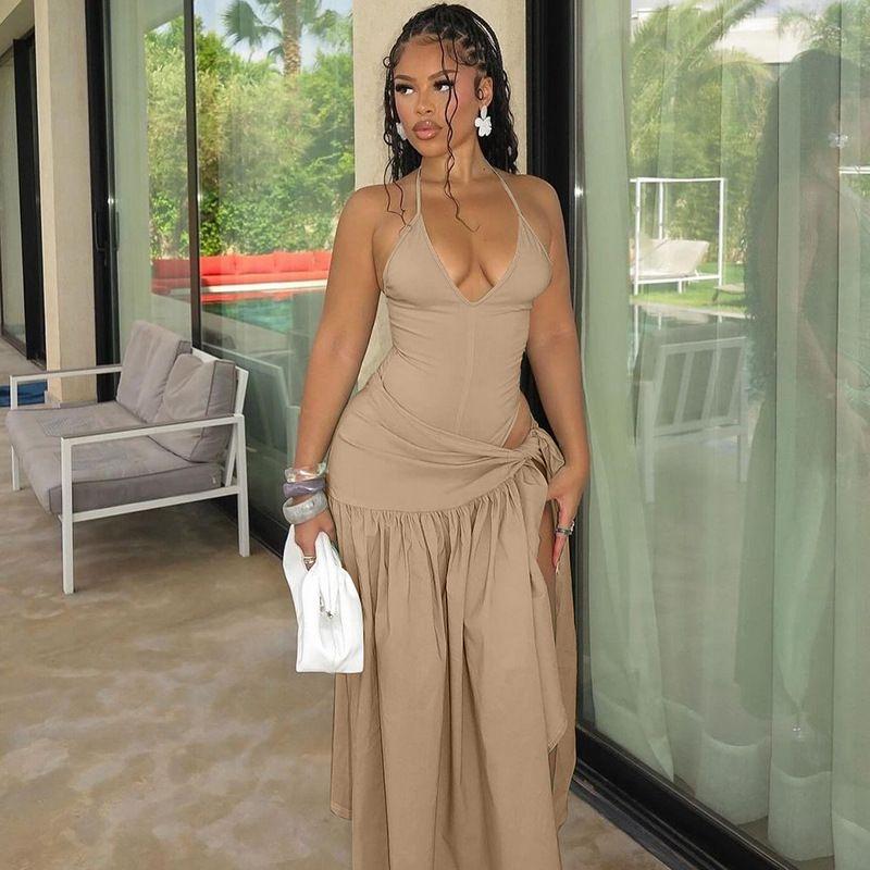 

Комбинезон с открытой шеей и комплект из полуюбки, комбинезон халтер, костюм с юбкой Khaki L