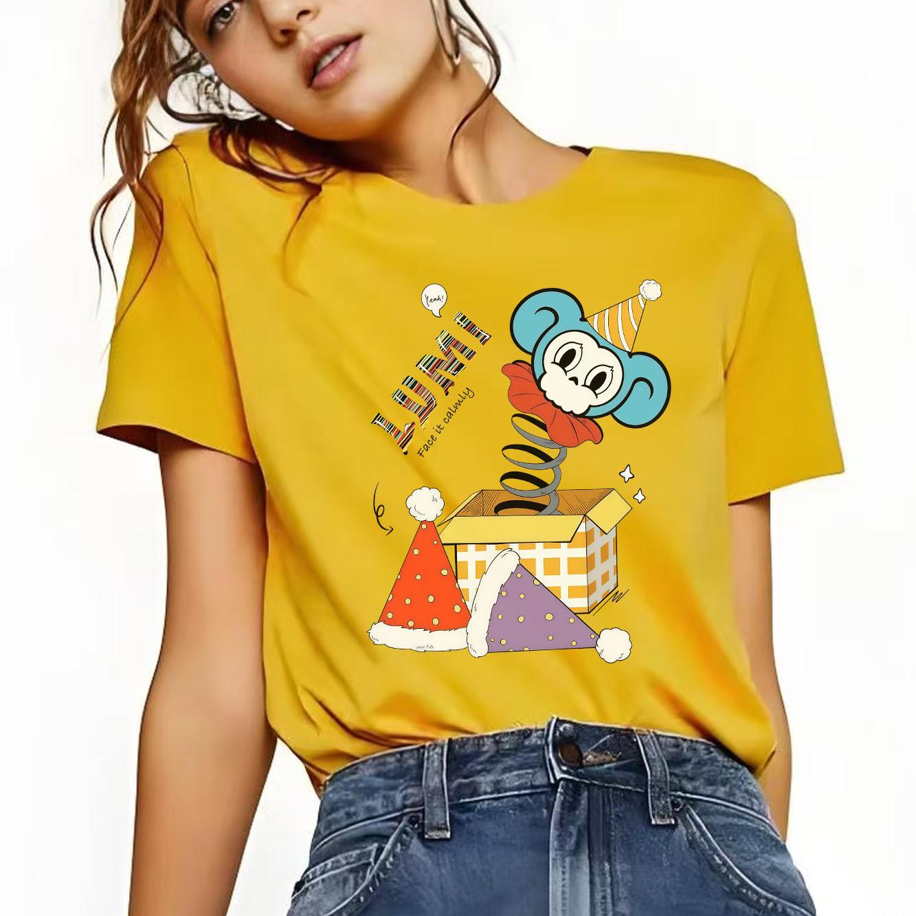 

Fun and Scary Joker Monkey Cartoon Printed Pattern Tshirt Short Sleeve Round Neck Casual Versatile Womens Tshirt 4XL