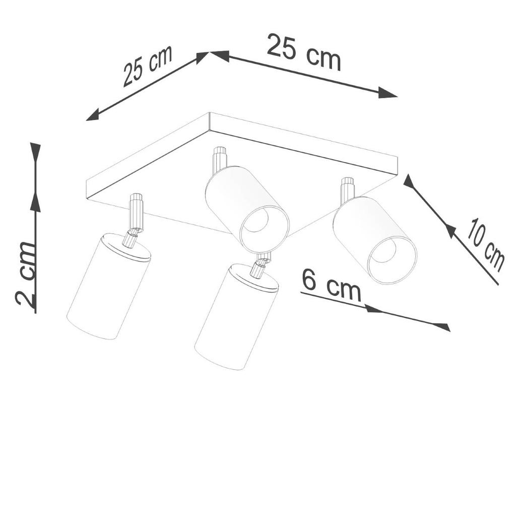 Spot Sufitowy Czarny Kwadratowy Poczwórny Złote Klosze 4Xgu10 10W Winx Sl.1386 Sollux Lighting
