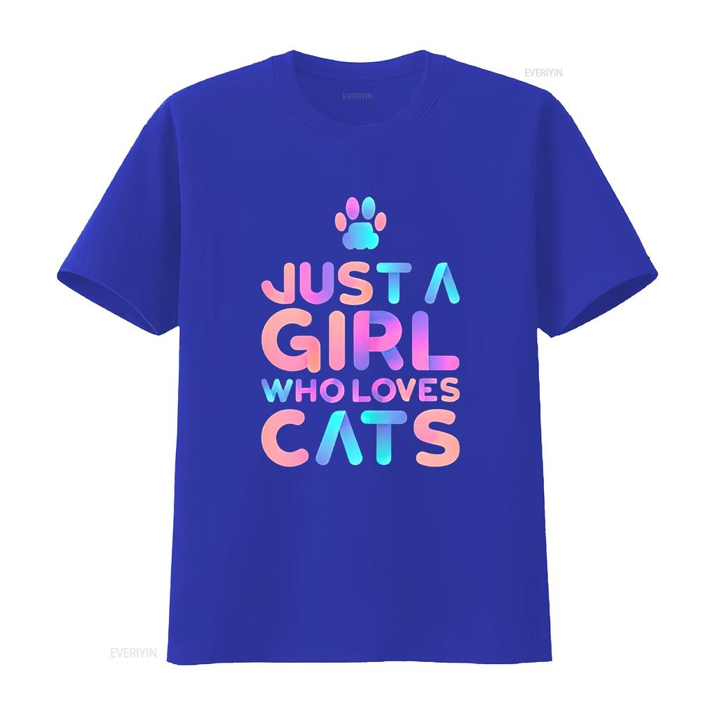 Women S T Shirt Cute Cat Lover Just A Girl Who Loves Cats Print Casual Tops Black Small Vintage Washed Comfortable Stretched