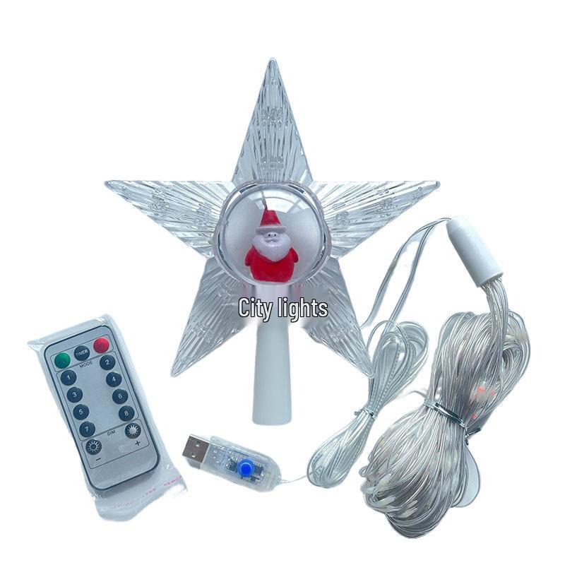 LED Solar Santa Pentagram Waterfall String Lights - Copper Wire Star Fairy Lights for Christmas Tree & Courtyard Decorations