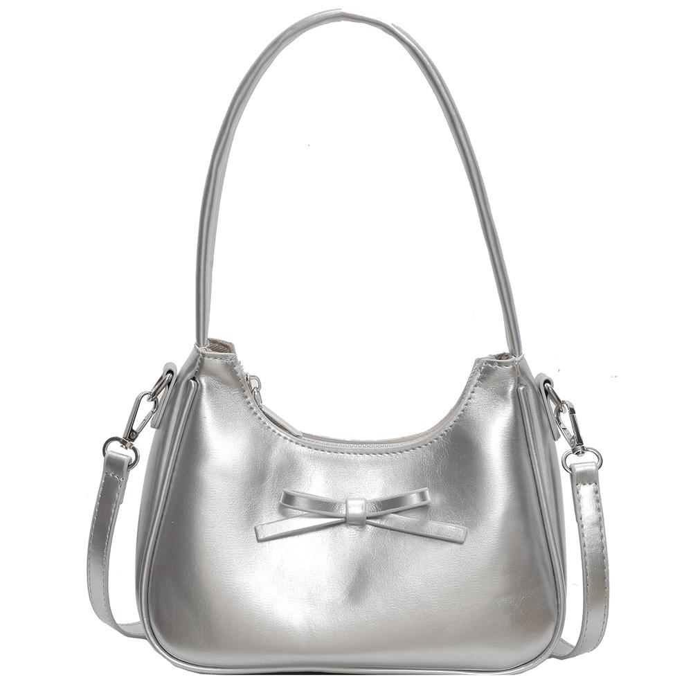 Shoulder Bag Women PU Leather Bowknot Underarm Bag Solid Color Crossbody Bag Clutch Purse for Work Travel Shopping