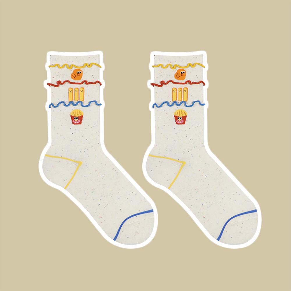 

Korean Trendy Cute Burger & Fries Mid-Calf Socks for Men and Women - Funny Fashion Cotton Socks One Size (35-43)